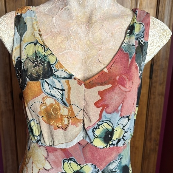 Chico's watercolor Silk Wearable Art Fit & Flare Silk Y2K Slip Midi Dress M/L - Picture 7 of 13
